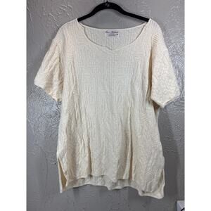 OSCAR HACKMAN Knit Ivory Short‎ Sleeve Sweater Top Cotton Womens Size Medium